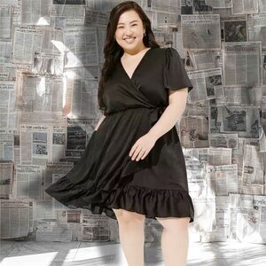 Mini Bubble Charmeuse Faux Wrap Dress